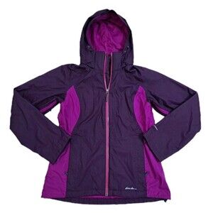 Eddie Bauer Rain Coat Jacket Womens Medium Hooded Weatheredge Windbreaker Purple
